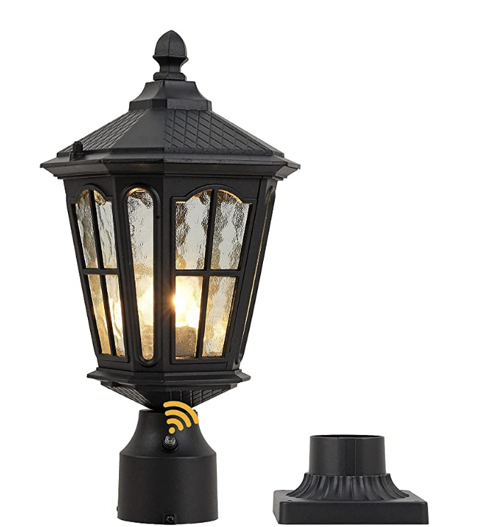 Luz de poste de anochecer a amanecer para exteriores con base de montaje en muelle de 3 pulgadas