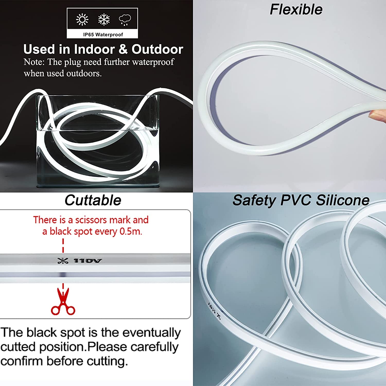 Luces de cuerda de neón LED de 110 V Luz blanca con certificación UL